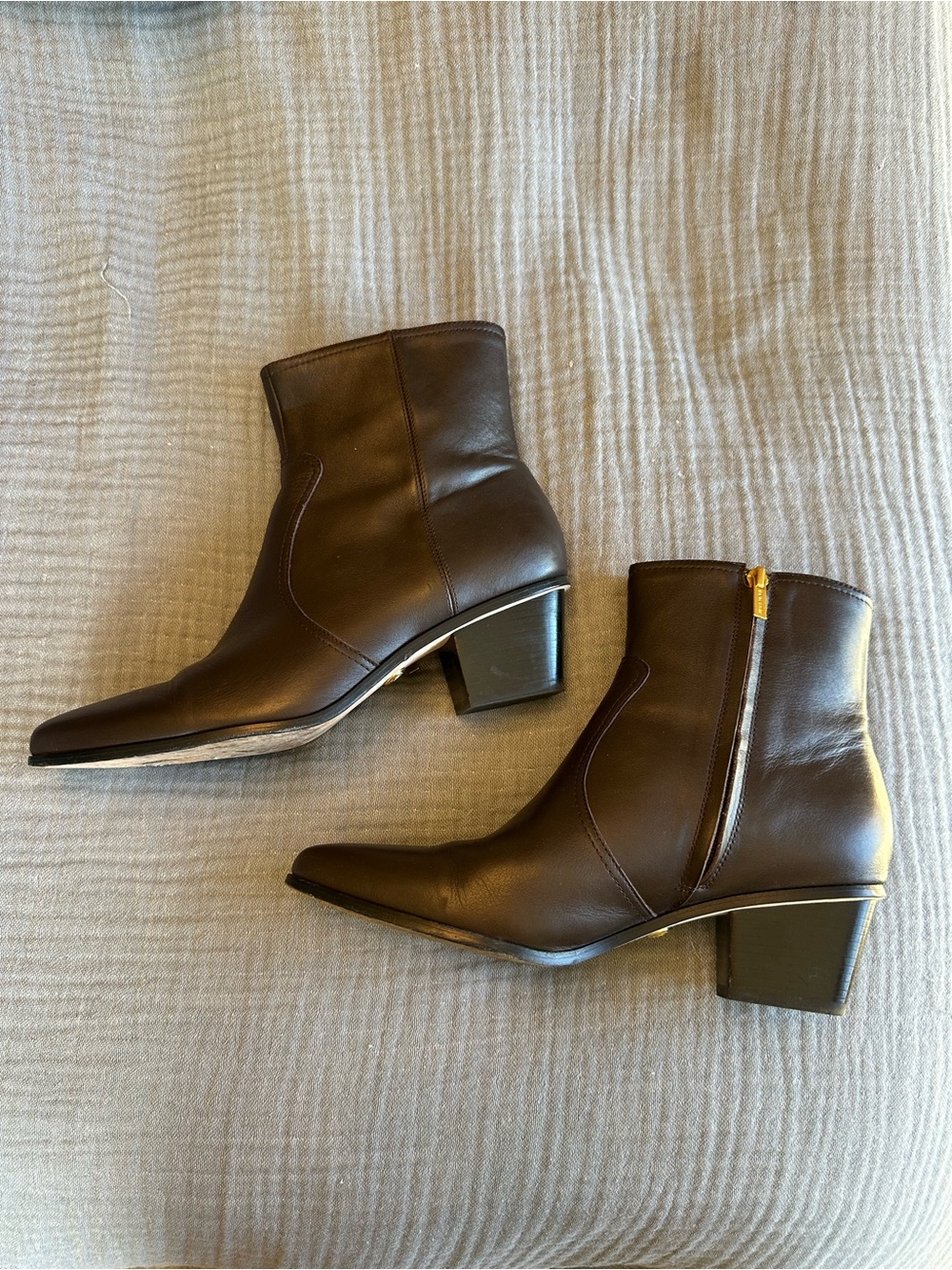 Veronica Beard Dark Brown Leather Ankle Boots with Gold Side Zipper 9.5